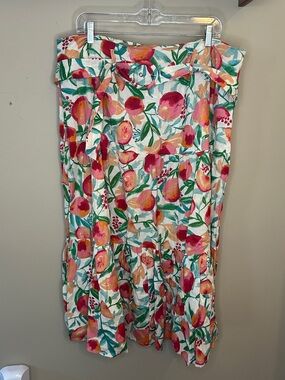 Floral Peach Print Tiered Midi Skirt - White/Multi